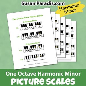 One Octave Harmonic Minor Picture Scales
