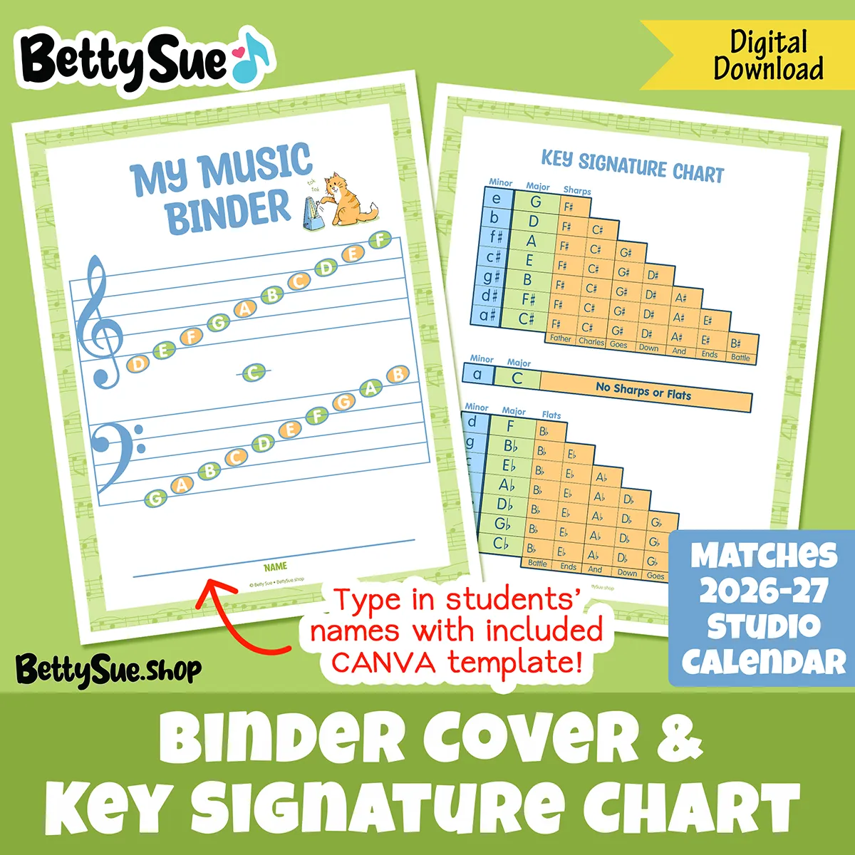 Product image for Binder Cover and Key Signature Chart Cat and Metronome