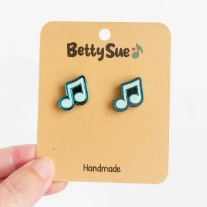 Earrings – Beamed Eighth Note Studs – Teal